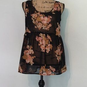 Open back sleeveless floral sheer blouse